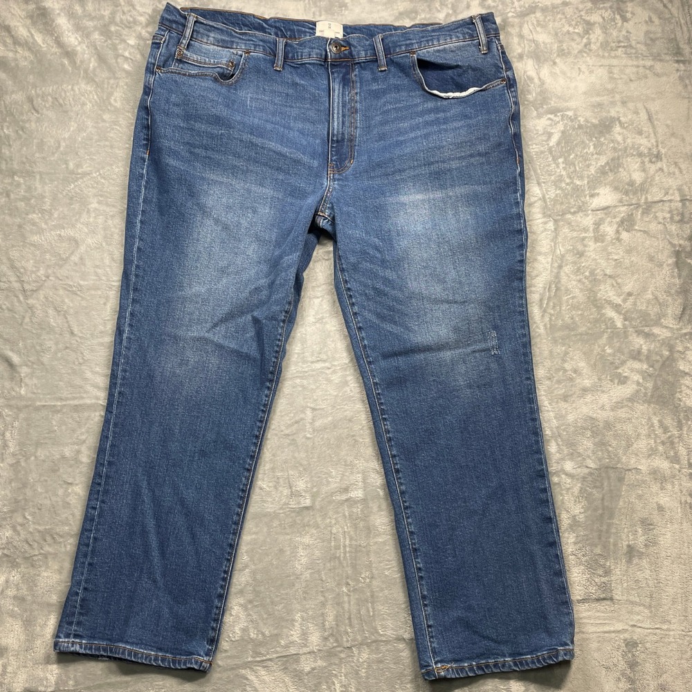 Mutual Weave The Straight Jeans Mens‎ Distressed Blue Straight Leg Denim 50x30